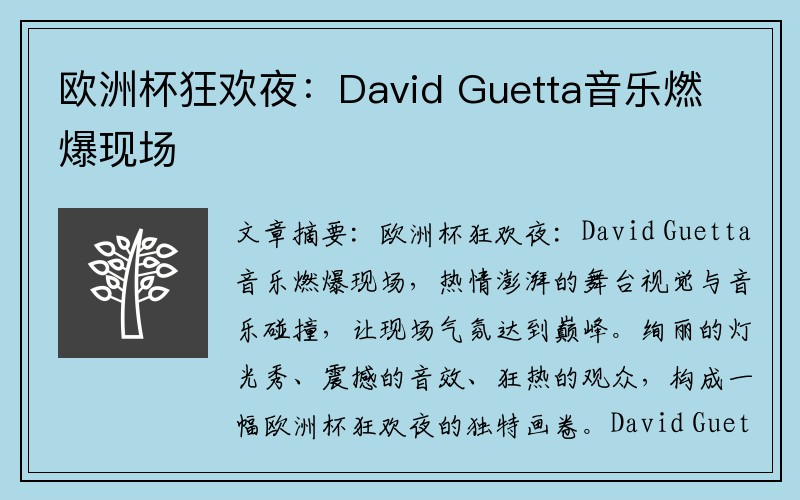 欧洲杯狂欢夜：David Guetta音乐燃爆现场